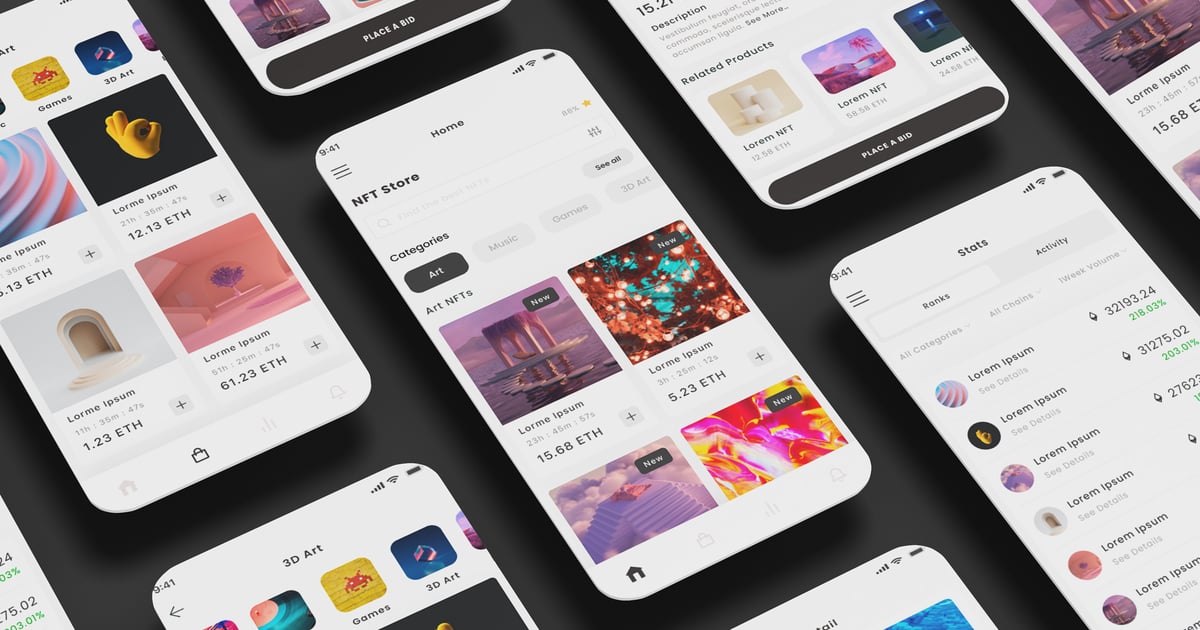 NFT marketplace interface showing digital collectibles and trading features